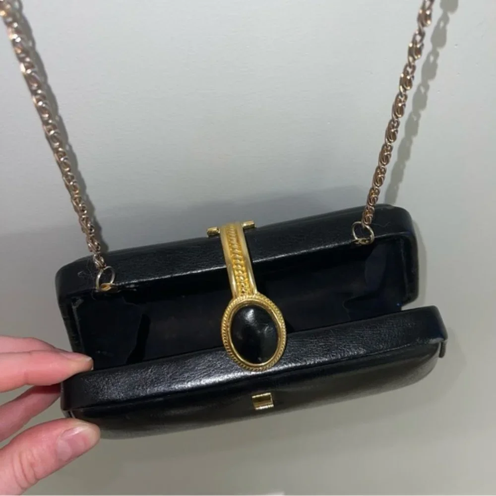 Vintage Farnell Paris Clutch Evening‎ Crossbody Bag Black Gold 1980s Solid Purse